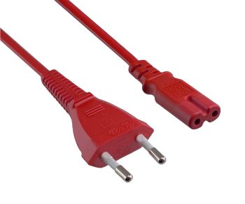 Netzkabel Eurostecker Typ C auf C7, 0,75mm², VDE, rot, Länge 1,80m