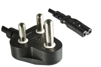 Kabel zasilający dla RPA typu M do C7, 0,75 mm², 2,5 A, homologacja: SABS, czarny, długość 1,80 m