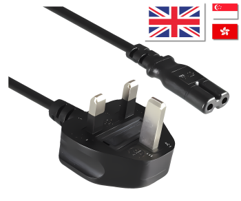 Cable de red Inglaterra UK tipo G 3A a C7, 0,75 mm², homologación: ASTA, HK, Safety Mark, negro, 1,80 m