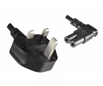 Mains cable England UK type G 3A to C7 angled (left, right), 0.75mm², approval: ASTA, black, length 1.80m