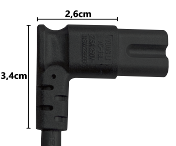 Tīkla kabelis England UK G tips 3A uz C7 leņķveida (kreisais, labais), 0,75 mm², apstiprinājums: ASTA, melns, garums 1,80 m