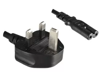 Power cable England UK type G 3A to C7, 0,75mm², approval: ASTA, black, length 1,80m