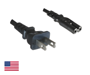 Cable de alimentación América EE.UU. NEMA 1-15P, tipo A a C7, AWG18, 7A, SPT, homologaciones: UL/CSA, negro, longitud 1,80m