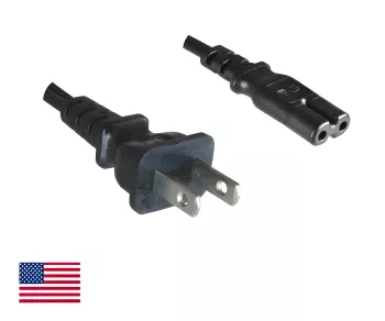 Power Cable America USA NEMA 1-15P, Type A to C7, AWG18, 7A, SPT, Approvals: UL/CSA, black, length 1.80m
