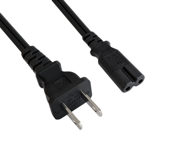 Netzkabel Amerika USA NEMA 1-15P, Typ A auf C7, AWG18, 7A, SPT, Zulassungen: UL/CSA, schwarz, Länge 1,80m