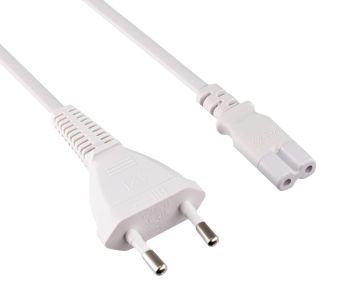 Câble secteur prise européenne type C sur C7, 0,75mm², VDE, blanc, longueur 2,00m