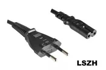 Power cord LSZH Euro plug type C to C7, 0.75mm², VDE, black, length 1.80m
