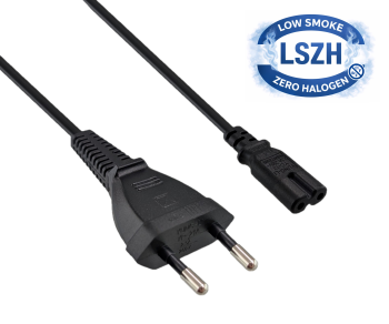 Maitinimo kabelis LSZH C-C7 tipo euro kištukas, 0,75 mm², VDE, juodas, 1,80 m ilgio