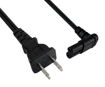 Netzkabel Amerika USA NEMA 1-15P, Typ A auf C7 90°, AWG18,  SPT, Zulassungen: UL/CSA, schwarz, Länge 1,80m