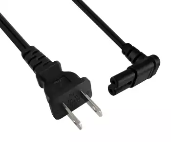 Netzkabel Amerika USA NEMA 1-15P, Typ A auf C7 90°, AWG18, SPT, Zulassungen: UL/CSA, schwarz, Länge 1,80m