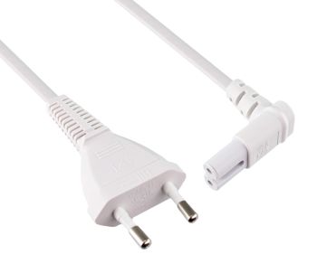 Ευρωβύσμα τύπου C έως C7 90° γωνιακό στο κάτω μέρος, 0.75mm², VDE, λευκό, μήκος 2.00m