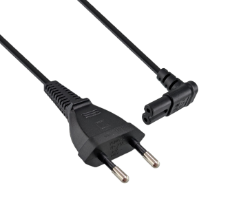 Ficha Euro tipo C a C7 90° inferior, 0,75mm², VDE, preto, comprimento 2,00m