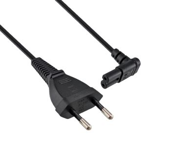 Fiche Euro type C sur C7 90° en bas, 0,75mm², VDE, noir, longueur 2,00m