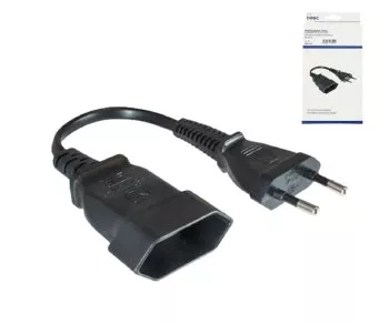 Power cable Euro plug to Euro socket, 0.75mm², Euro CEE 7/16, extension, black, DINIC box with Euro hole, length 0.20m