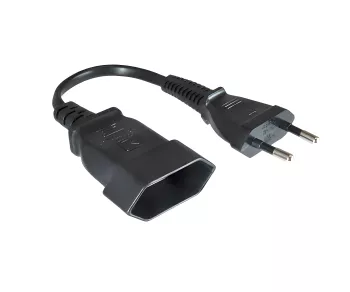 Power cable Euro plug to Euro socket, 0.75mm², Euro CEE 7/16, extension, black, DINIC box with Euro hole, length 0.20m