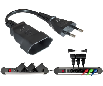 Strømkabel Euro-plugg til Euro-kontakt, 0,75 mm², Euro CEE 7/16, skjøteledning, svart, DINIC-boks med Euro-hull, lengde 0,20 m