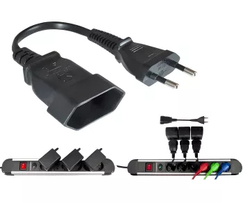 Power cable Euro plug to Euro socket, 0.75mm², Euro CEE 7/16, extension, black, DINIC box with Euro hole, length 0.20m