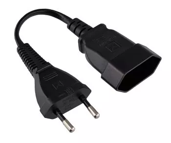 Netzkabel Eurostecker auf Eurobuchse, 0,75mm², Euro CEE 7/16, Verlängerung, schwarz, DINIC Box mit Euroloch, Länge 0,20m