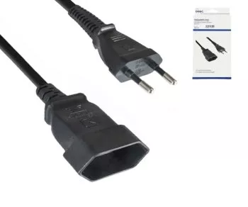 Power cord Euro plug to Euro socket, 0,75mm², Euro CEE 7/16, extension, VDE, black, length 2,00m, DINIC Box
