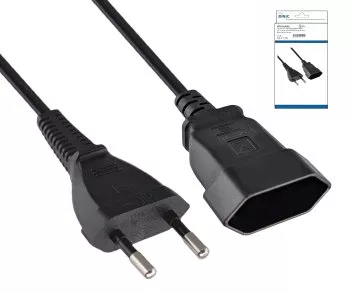 Cablu de alimentare de la fișă Euro la priză Euro, 0.75mm², Euro CEE 7/16, prelungire, VDE, negru, cutie DINIC cu orificiu Euro, lungime 2.00m