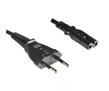 Power cord Euro plug type C to C7, 0,75mm², VDE, black, length 5,00m