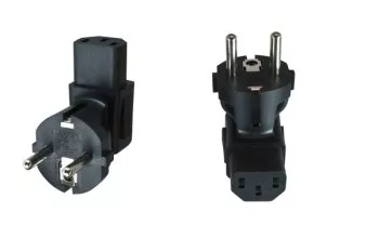Stromadapter, Netzadapter Kaltgerätestecker C13 auf CEE 7/7 90° Schutzkontaktstecker