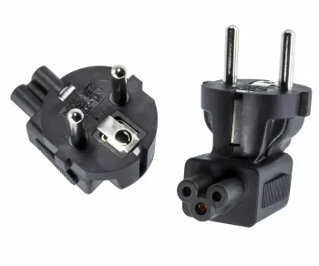 Power adapter, mains adapter CEE 7/7 to C5 Mickey Mouse 90°