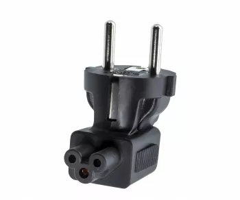 Power adapter, mains adapter CEE 7/7 to C5 Mickey Mouse 90°