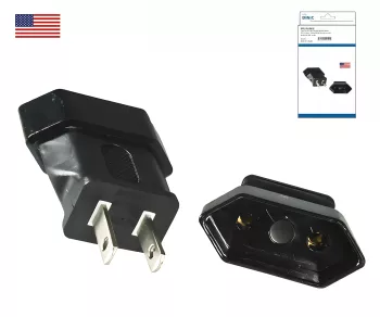 Adattatore di alimentazione America Europlug a USA/Giappone US Nema 1-15P St./Europlug EN50075 Bu., scatola DINIC con foro Euro.