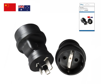 Power adapter Australia CEE 7/3 to AUS/China, black, DINIC box with Euro hole