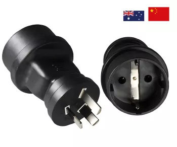 Adattatore di alimentazione Australia CEE 7/3 a AUS/Cina, nero, scatola DINIC con foro Euro