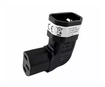 Adaptateur secteur C13 sur C14 coudé horizontal 90° vers la droite, DINIC