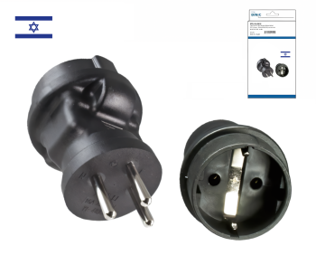 Power adapter Israel CEE 7/3 to ISR type H CEE 7/3 socket/ISR type H 3pin plug, black, DINIC box with Euro hole