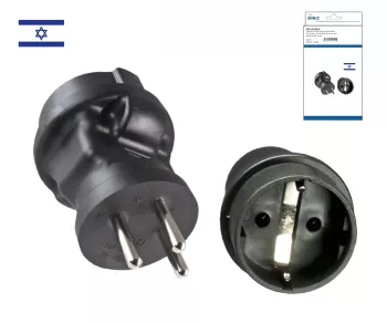Power adapter Israel CEE 7/3 to ISR type H CEE 7/3 socket/ISR type H 3pin plug, black, DINIC box with Euro hole