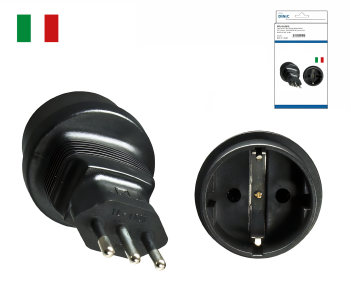 Stromadapter Italien CEE 7/3 auf ITA Typ L CEE 7/3 Buchse/ITA 3pin Stecker Typ L, schwarz, DINIC Box mit Euroloch
