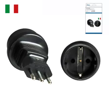 Stromadapter Italien CEE 7/3 auf ITA Typ L CEE 7/3 Buchse/ITA 3pin Stecker Typ L, schwarz, DINIC Box mit Euroloch