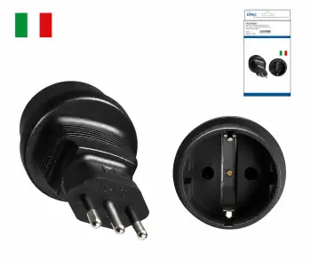 Adattatore di alimentazione Italia CEE 7/3 a ITA tipo L Presa CEE 7/3/spina ITA 3pin tipo L, nero, scatola DINIC con foro Euro