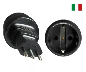 Stromadapter Italien CEE 7/3 auf ITA Typ L CEE 7/3 Buchse/ITA 3pin Stecker Typ L, schwarz, DINIC Box mit Euroloch