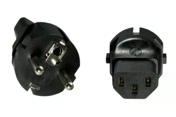 Stromadapter, Netzadapter Kaltgerätestecker C13 auf CEE 7/7 Schutzkontaktstecker (Schuko)