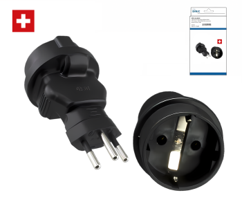 Stromadapter Schweiz CEE 7/3 auf CHE Typ J CEE 7/3 Bu./CHE Typ J St. 10A Sicherung, DINIC Box mit Euroloch