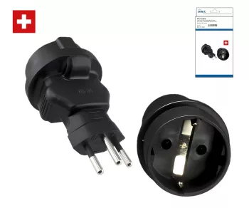 Stromadapter Schweiz CEE 7/3 auf CHE Typ J CEE 7/3 Bu./CHE Typ J St. 10A Sicherung, DINIC Box mit Euroloch