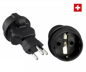 Stromadapter Schweiz CEE 7/3 auf CHE Typ J CEE 7/3 Bu./CHE Typ J St. 10A Sicherung, DINIC Box mit Euroloch