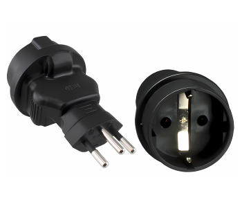 Adapter zasilania Szwajcaria gniazdo CEE 7/3 do bezpiecznika CHE typ J 10A 10A, czarny