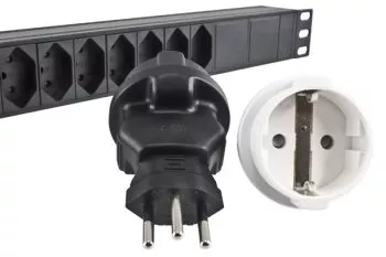 Stromadapter Schweiz CEE 7/3 Buchse auf CHE Typ J 10A 10A Sicherung, schwarz