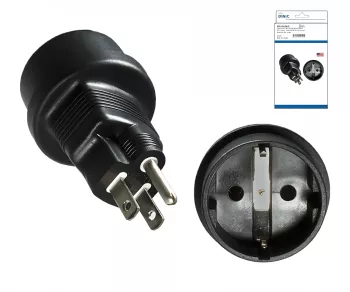 Reiseadapter Amerika USA/Japan CEE 7/3 auf Typ B CEE 7/3 Buchse/USA Nema 5-15P 3pin St., DINIC Box mit Euroloch