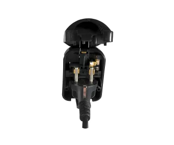 Stromadapter CEE 7/3 Buchse auf UK Typ G Stecker, 5A, verschraubt, schwarz