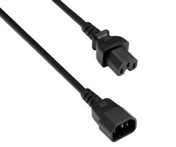 Hot appliance cable C14 to C15, 0.75mm², extension, VDE, black, length 2.00m