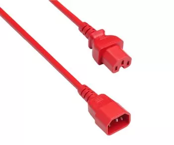 Warmgerätekabel C14 auf C15, 1mm², H05V2V2F3G 1mm², Verlängerung, rot, Länge 1,50m