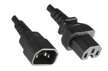 Warm device cable C14 to C15, 0,75mm², extension, VDE, black, length 1,00m