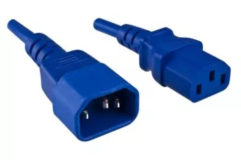 Cable de alimentación C13 a C14, azul, 0,75 mm², prolongación, VDE, longitud 1,00 m